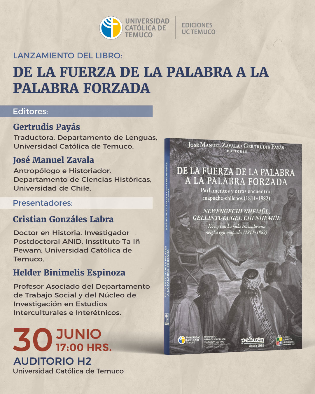 Portada libroåa a la palabra forzada. Parlamentos y otros encuentros mapuche-chilenos (1811-1882)